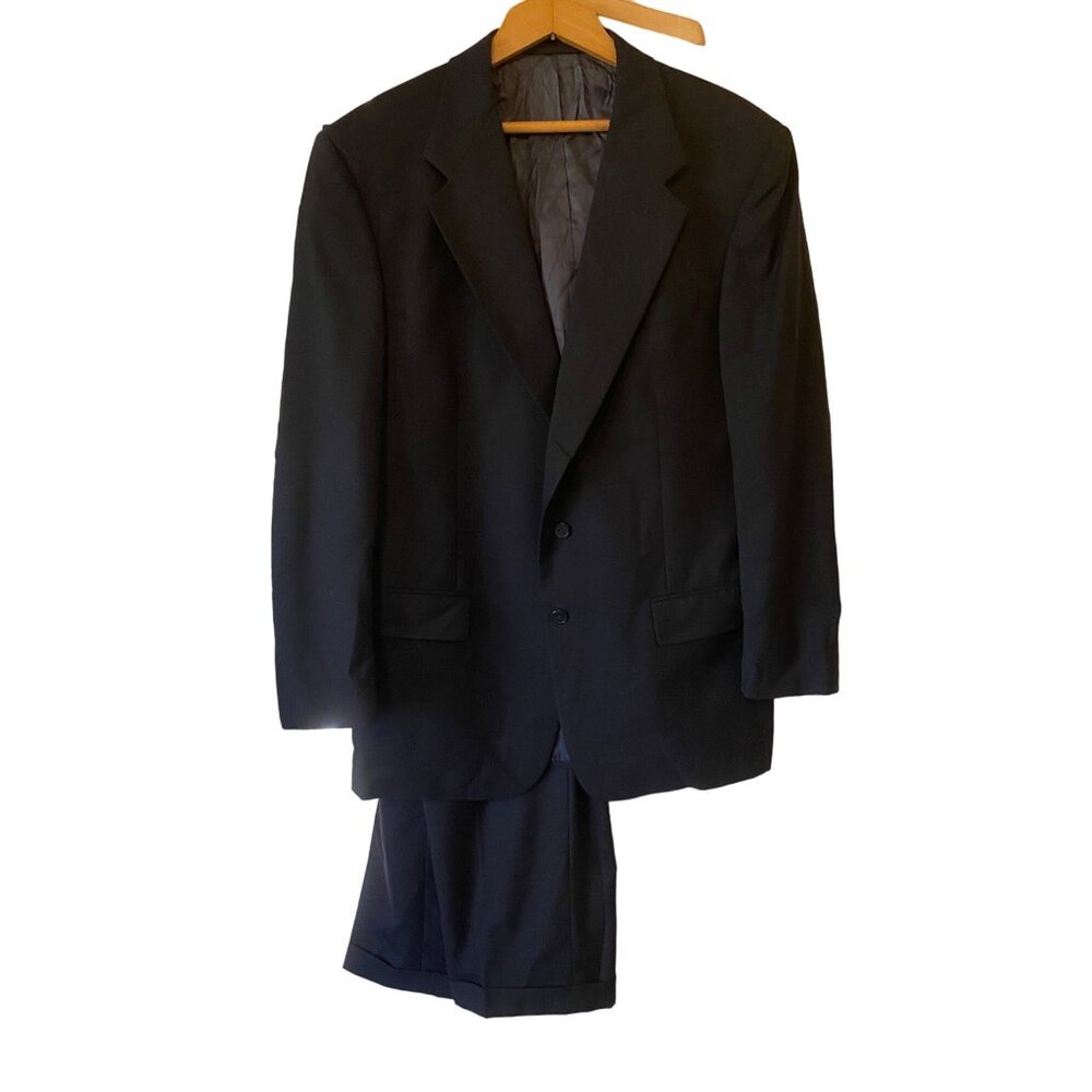 Men's Burberry Black Two Piece Suit Set 100% Wool Coat 43/Pants 37